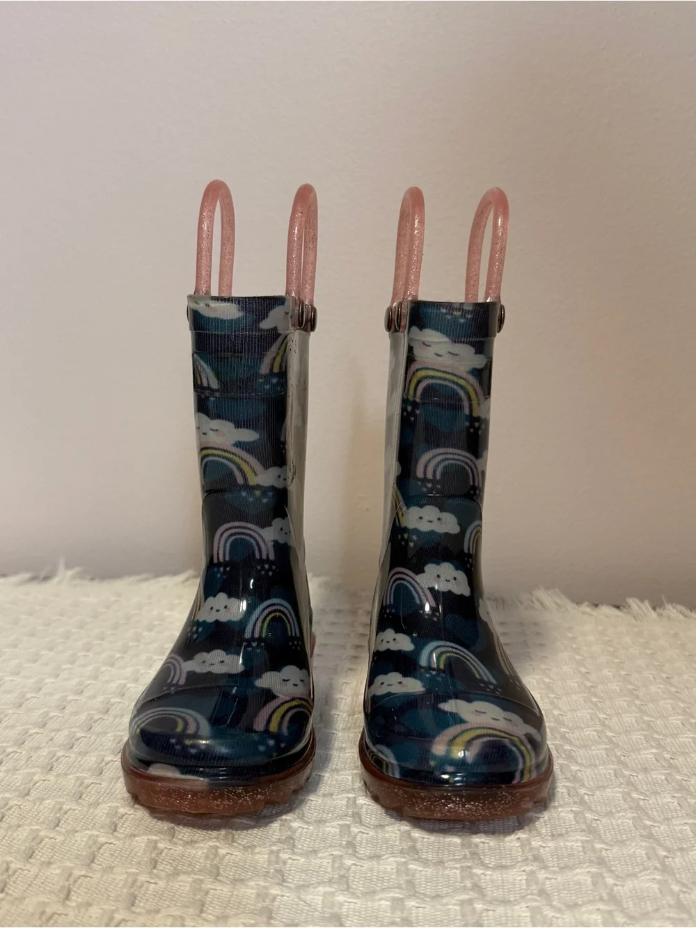 Light up rain boots, western chief, rainbow shower, blue pink glitter, size 5